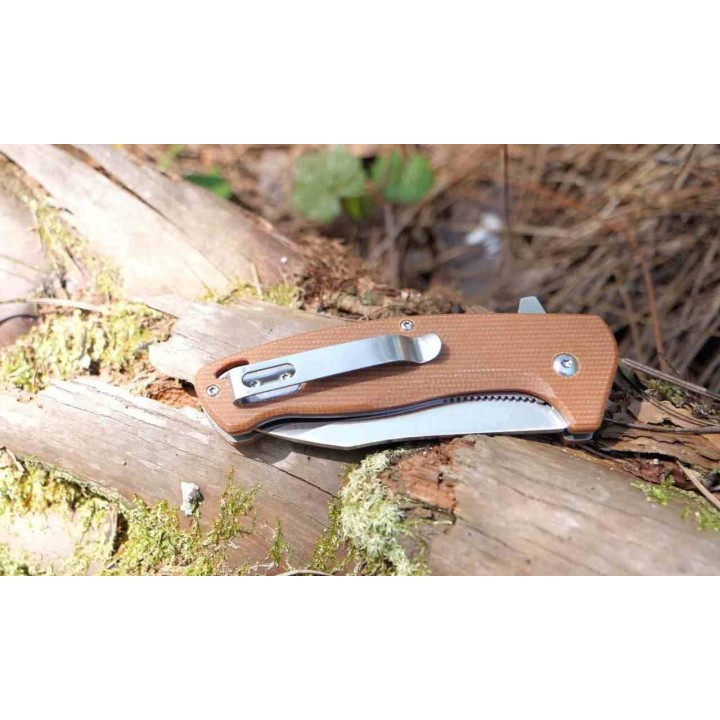 Couteau Camillus Arvo A/O Lame Drop Point Acier 420 Manche Tan Micarta Liner Lock CM19479 -  Livraison Gratuite
