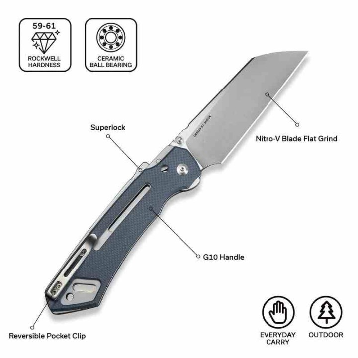 Couteau Civivi Buster FG Lame Acier Nitro-V Manche G10 Blue Superlock IKBS CIVC240522 - Livraison Gratuite