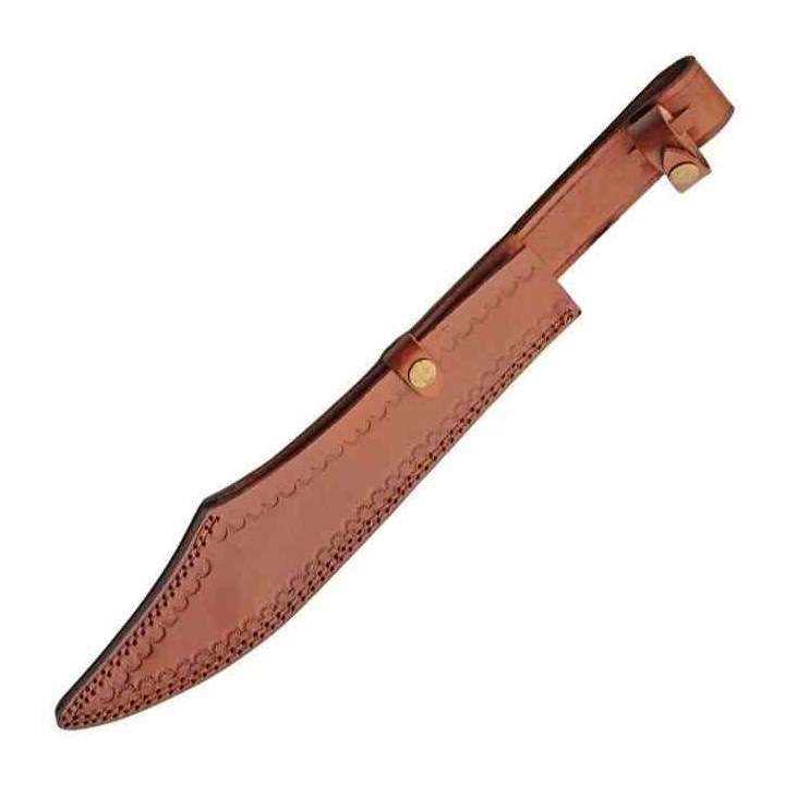 Couteau de Chasse Scimitar Hunter Lame Acier Damas 256 Couches Manche Bois/Laiton Etui Cuir DM1407 - Livraison Gratuite