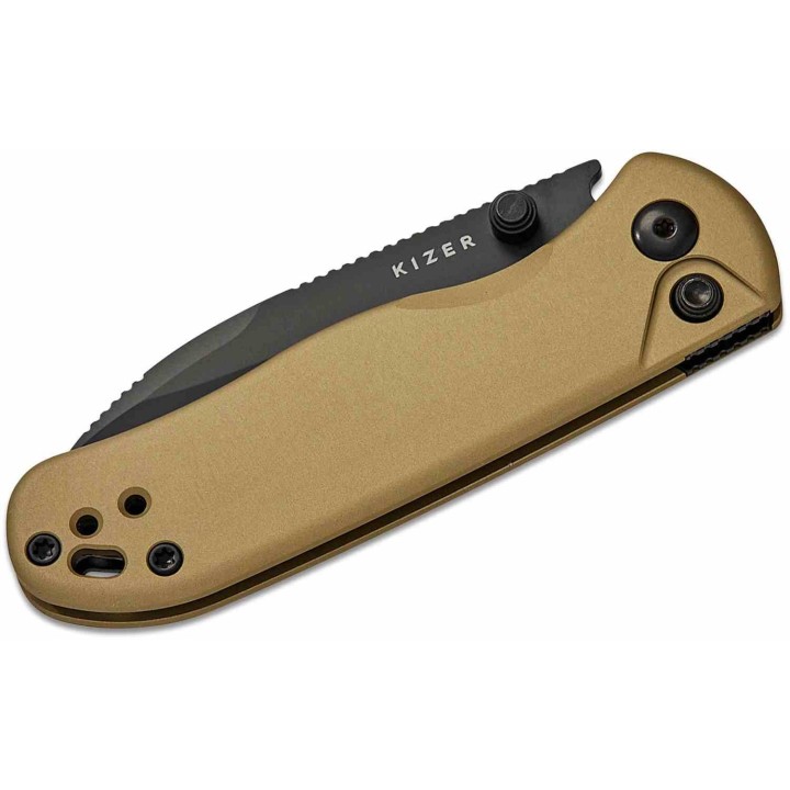 Couteau Kizer Azo Drop Bear 2 Lame Acier Nitro-V Black Manche Alu Tan Button Liner Lock KIV36192CD1 - Livraison Gratuite