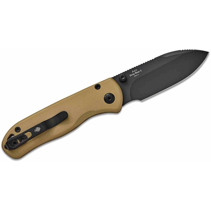Couteau Kizer Azo Drop Bear 2 Lame Acier Nitro-V Black Manche Alu Tan Button Liner Lock KIV36192CD1 - Livraison Gratuite