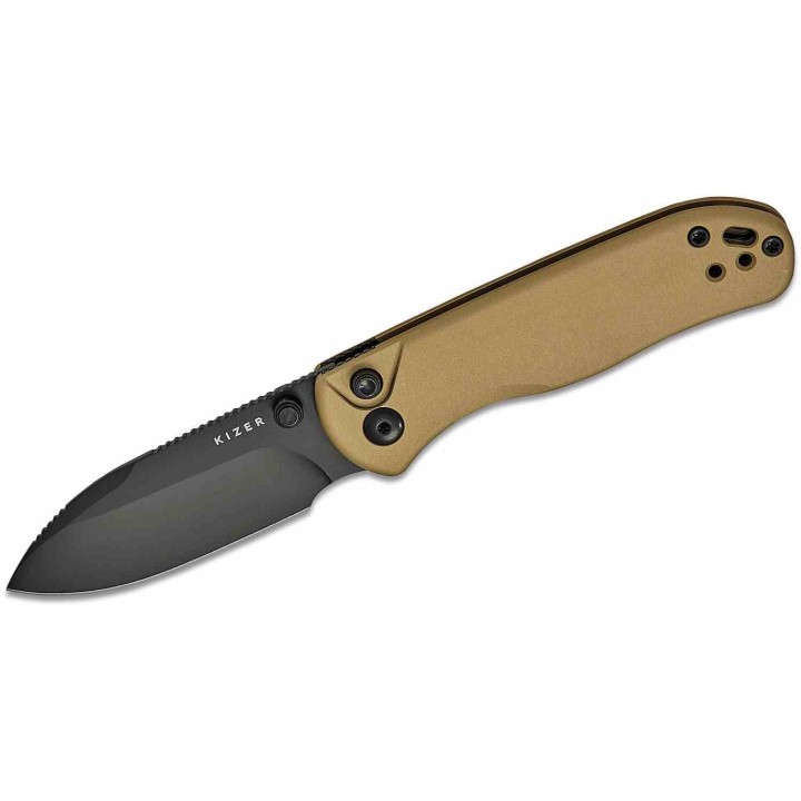 Couteau Kizer Azo Drop Bear 2 Lame Acier Nitro-V Black Manche Alu Tan Button Liner Lock KIV36192CD1 - Livraison Gratuite