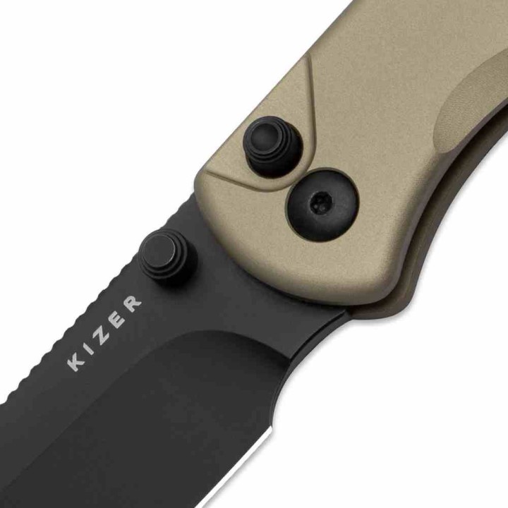 Couteau Kizer Azo Drop Bear 2 Lame Acier Nitro-V Black Manche Alu Tan Button Liner Lock KIV36192CD1 - Livraison Gratuite