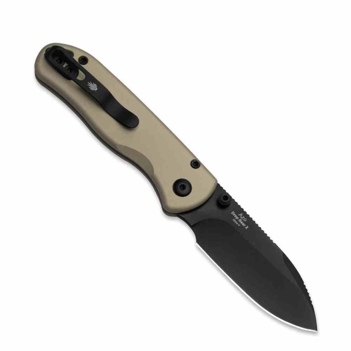 Couteau Kizer Azo Drop Bear 2 Lame Acier Nitro-V Black Manche Alu Tan Button Liner Lock KIV36192CD1 - Livraison Gratuite