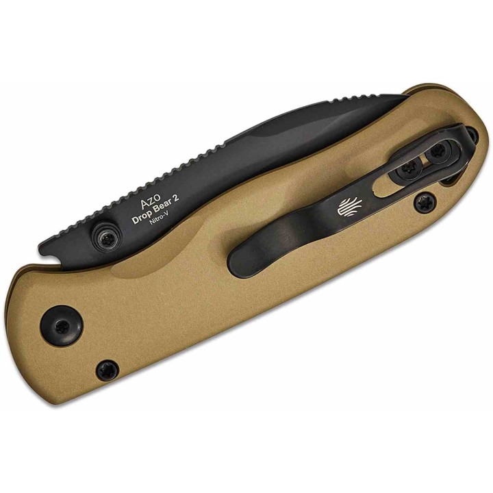 Couteau Kizer Azo Drop Bear 2 Lame Acier Nitro-V Black Manche Alu Tan Button Liner Lock KIV36192CD1 - Livraison Gratuite