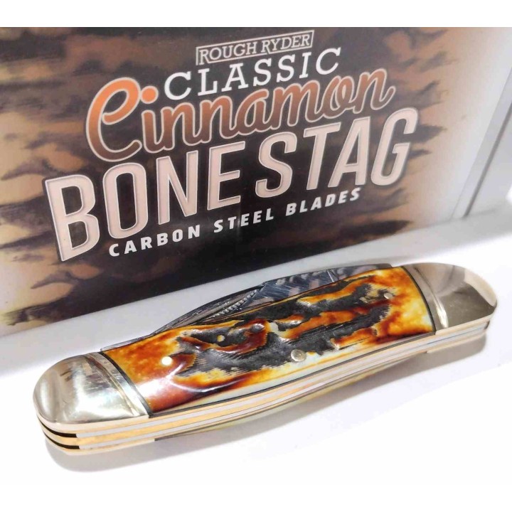 Couteau Rough Ryder Classic Cinnamon Bone Stag Swayback Lame Acier Carbone Manche Corne de Daim RR2423 - Livraison Gratuite