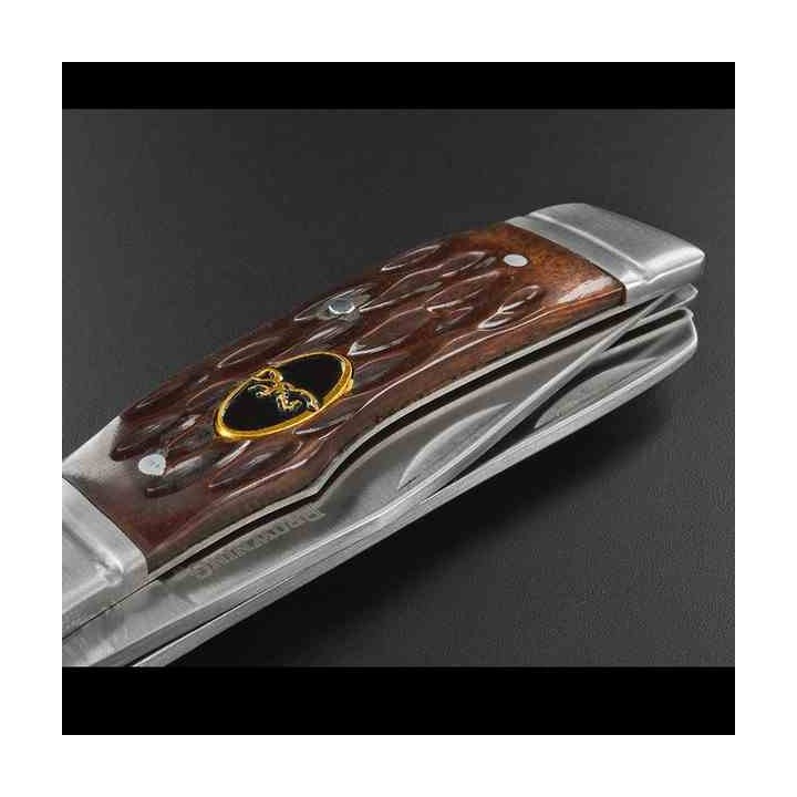 Couteau Pliant Browning Joint Venture Trapper Bone Lames Acier 8Cr13MoV Manche en Os Slipjoint BR0012 - Livraison Gratuite