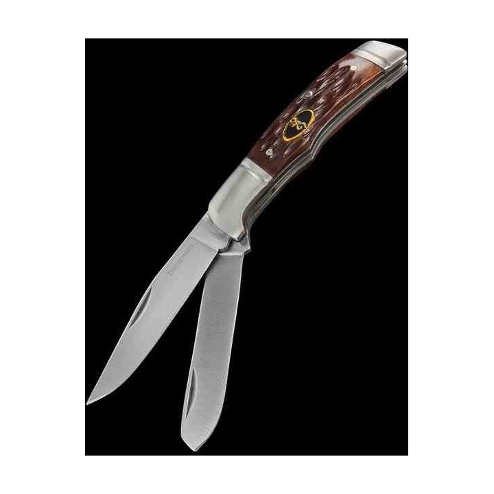 Couteau Pliant Browning Joint Venture Trapper Bone Lames Acier 8Cr13MoV Manche en Os Slipjoint BR0012 - Livraison Gratuite