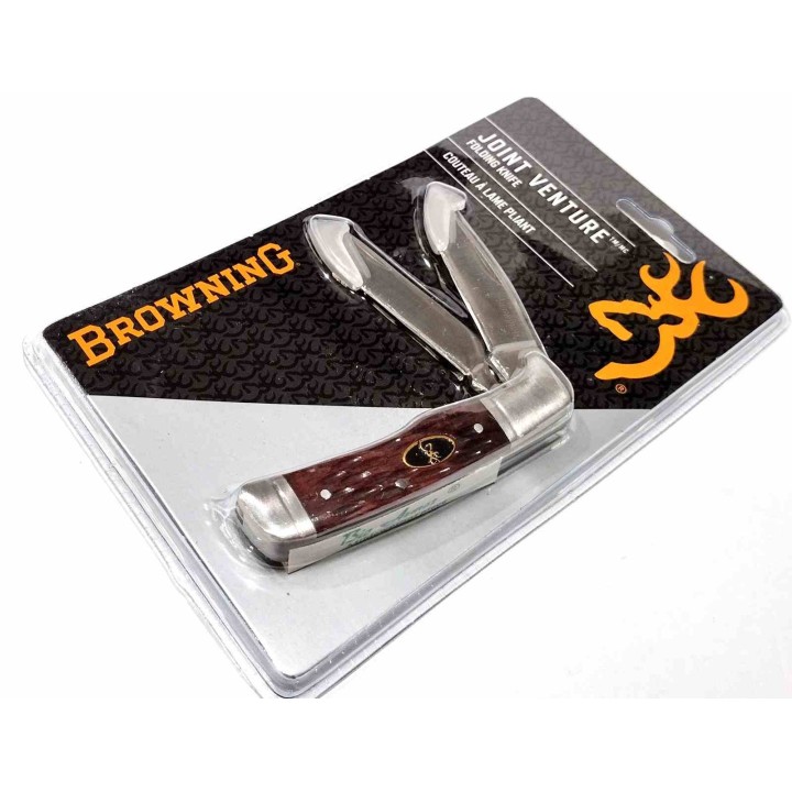 Couteau Pliant Browning Joint Venture Trapper Bone Lames Acier 8Cr13MoV Manche en Os Slipjoint BR0012 - Livraison Gratuite
