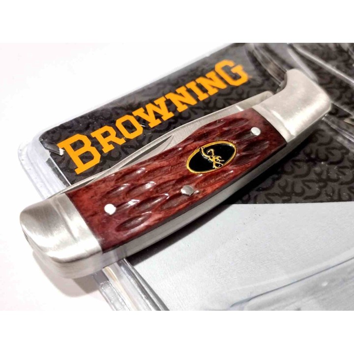 Couteau Pliant Browning Joint Venture Trapper Bone Lames Acier 8Cr13MoV Manche en Os Slipjoint BR0012 - Livraison Gratuite