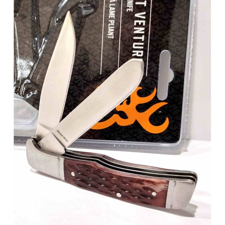 Couteau Pliant Browning Joint Venture Trapper Bone Lames Acier 8Cr13MoV Manche en Os Slipjoint BR0012 - Livraison Gratuite