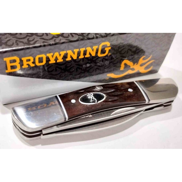 Couteau Browning Triple Edge Traditional Lames Acier Inox Poignée Os Slipjoint BR0159 - Livraison Gratuite