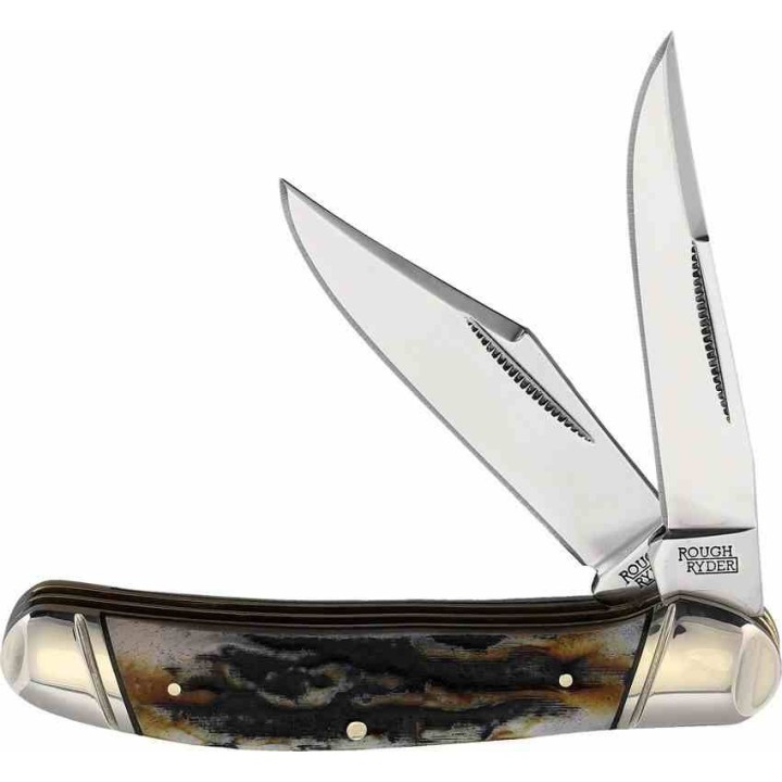 Couteau Rough Ryder Classic Cinnamon Bone Stag Copperhead Lames Acier Carbone Manche Os Slipjoint RR2422 - Livraison Gratuite