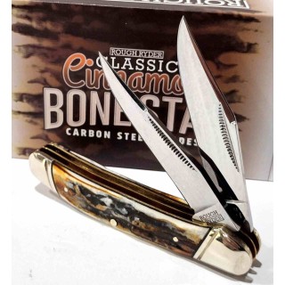 Couteau Rough Ryder Classic Cinnamon Bone Stag Copperhead Lames Acier Carbone Manche Os Slipjoint RR2422 - Livraison Gratuite
