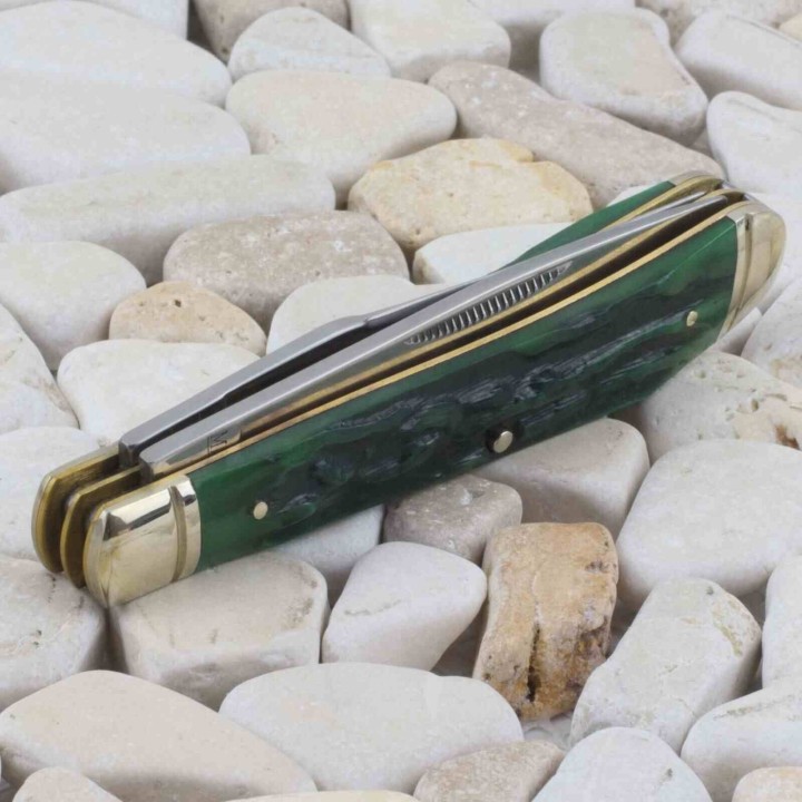 Couteau Marbles Green Stag Bone Trapper Lames en Acier 440 Poignée en Os Vert Slipjoint MR189 - Livraison Gratuite