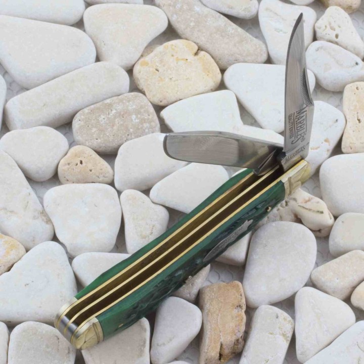 Couteau Marbles Green Stag Bone Trapper Lames en Acier 440 Poignée en Os Vert Slipjoint MR189 - Livraison Gratuite