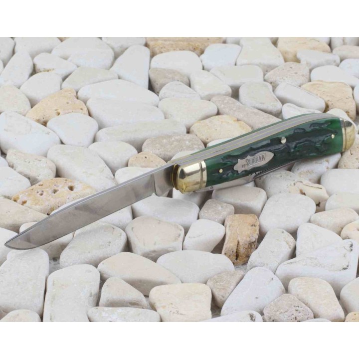 Couteau Marbles Green Stag Bone Trapper Lames en Acier 440 Poignée en Os Vert Slipjoint MR189 - Livraison Gratuite