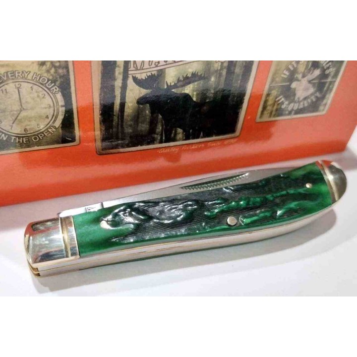 Couteau Marbles Green Stag Bone Trapper Lames en Acier 440 Poignée en Os Vert Slipjoint MR189 - Livraison Gratuite