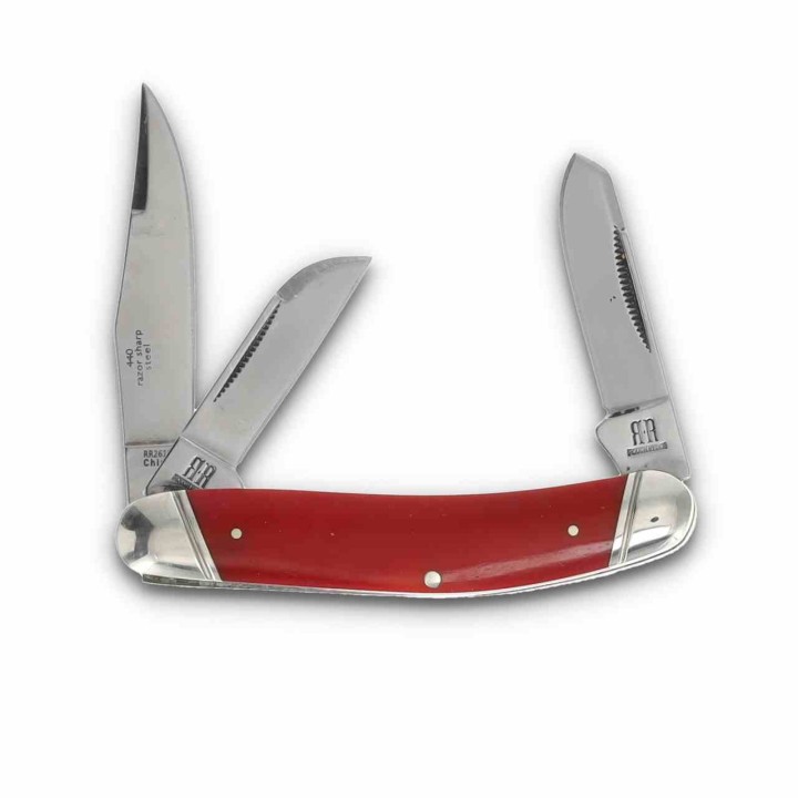 Couteau Rough Ryder Long Rifle Sowbelly Stockman Red Lames en Acier Inox Manche Os Slipjoint RR2619 - Livraison Gratuite