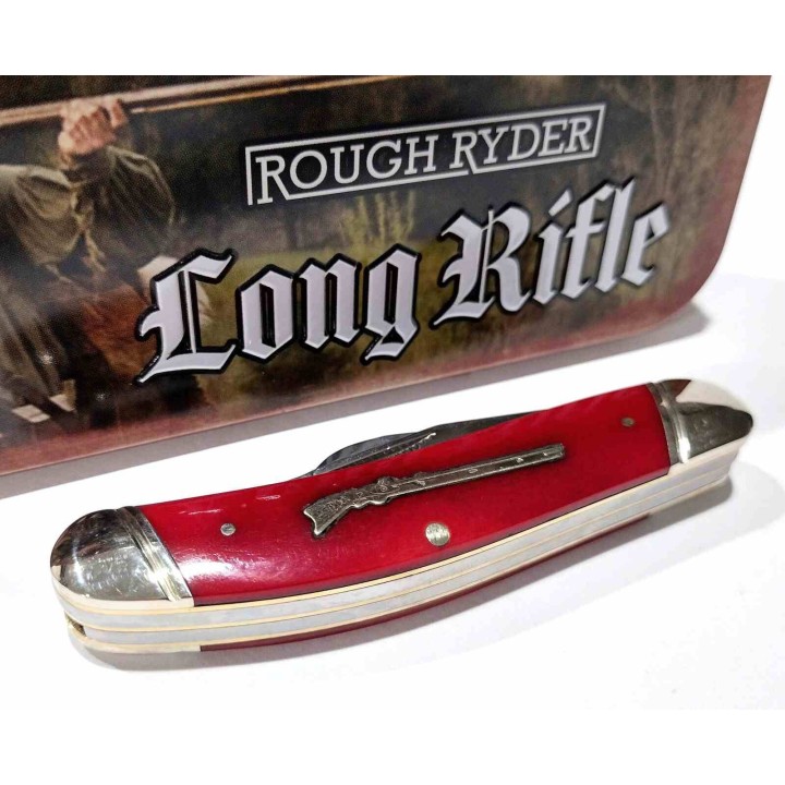 Couteau Rough Ryder Long Rifle Sowbelly Stockman Red Lames en Acier Inox Manche Os Slipjoint RR2619 - Livraison Gratuite