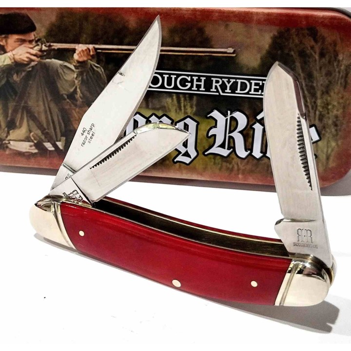 Couteau Rough Ryder Long Rifle Sowbelly Stockman Red Lames en Acier Inox Manche Os Slipjoint RR2619 - Livraison Gratuite