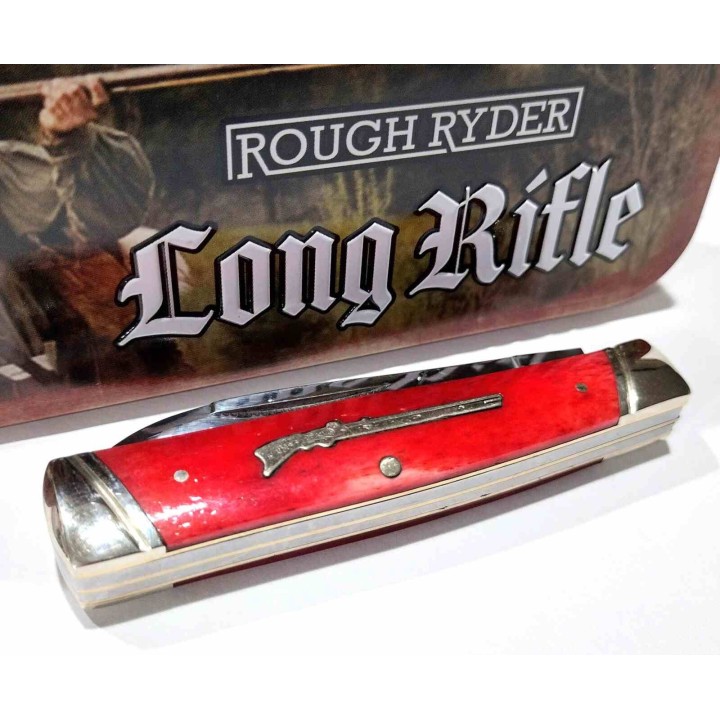 Couteau Rough Ryder Long Rifle Gunstock Red Lames Acier 440 Manche Os Slipjoint RR2621 - Livraison Gratuite