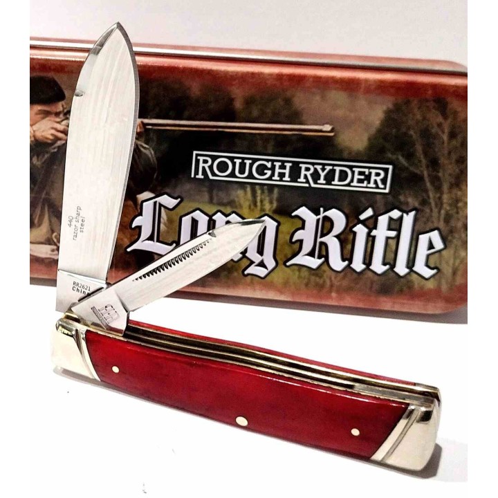Couteau Rough Ryder Long Rifle Gunstock Red Lames Acier 440 Manche Os Slipjoint RR2621 - Livraison Gratuite