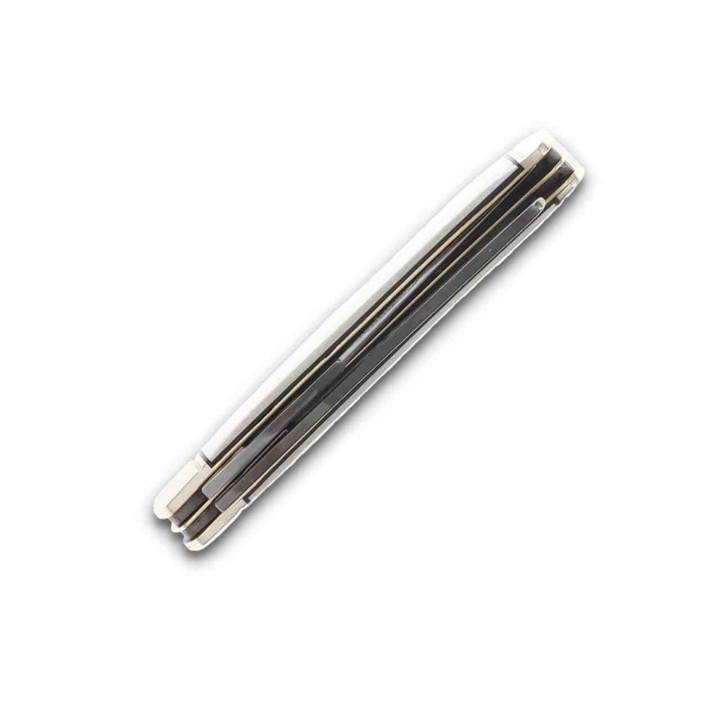 Couteau Rough Ryder Tuxedo White Razor Trapper Lames Acier 440 Manche Micarta Slipjoint RR2667- Livraison Gratuite