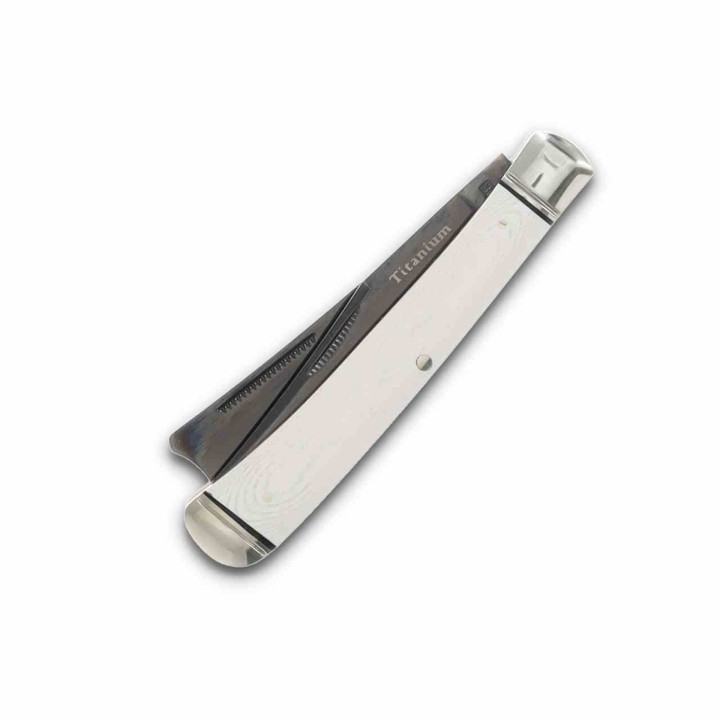 Couteau Rough Ryder Tuxedo White Razor Trapper Lames Acier 440 Manche Micarta Slipjoint RR2667- Livraison Gratuite