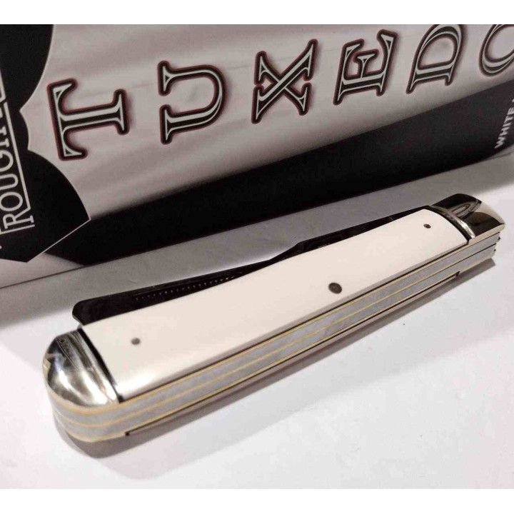 Couteau Rough Ryder Tuxedo White Razor Trapper Lames Acier 440 Manche Micarta Slipjoint RR2667- Livraison Gratuite