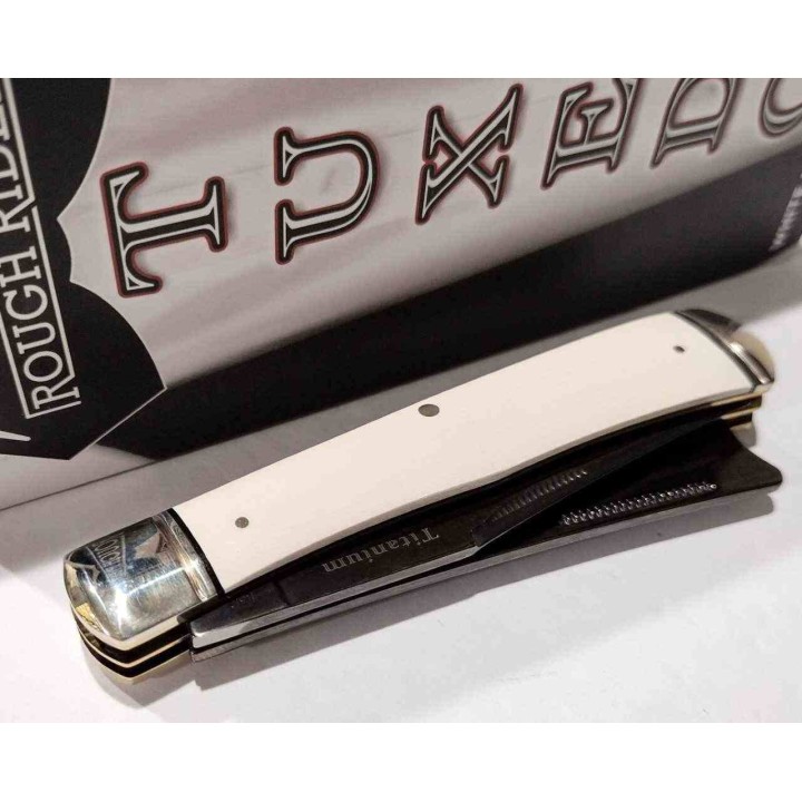Couteau Rough Ryder Tuxedo White Razor Trapper Lames Acier 440 Manche Micarta Slipjoint RR2667- Livraison Gratuite