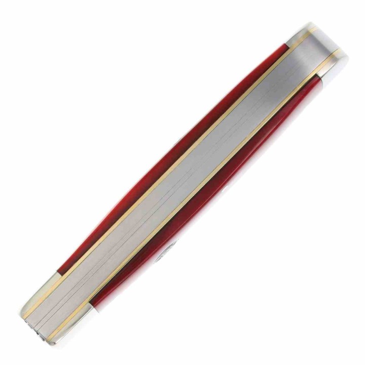 Couteau Queen USA Trapper Lames Acier Carbone 1095 Manche Os Rouge Made in USA Boite Métal QRSB206L - Livraison Gratuite