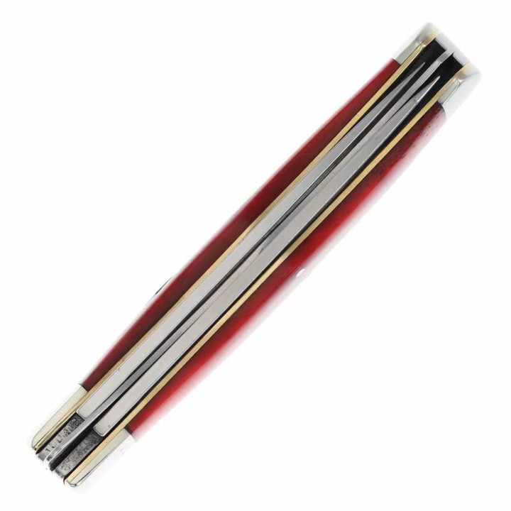 Couteau Queen USA Trapper Lames Acier Carbone 1095 Manche Os Rouge Made in USA Boite Métal QRSB206L - Livraison Gratuite