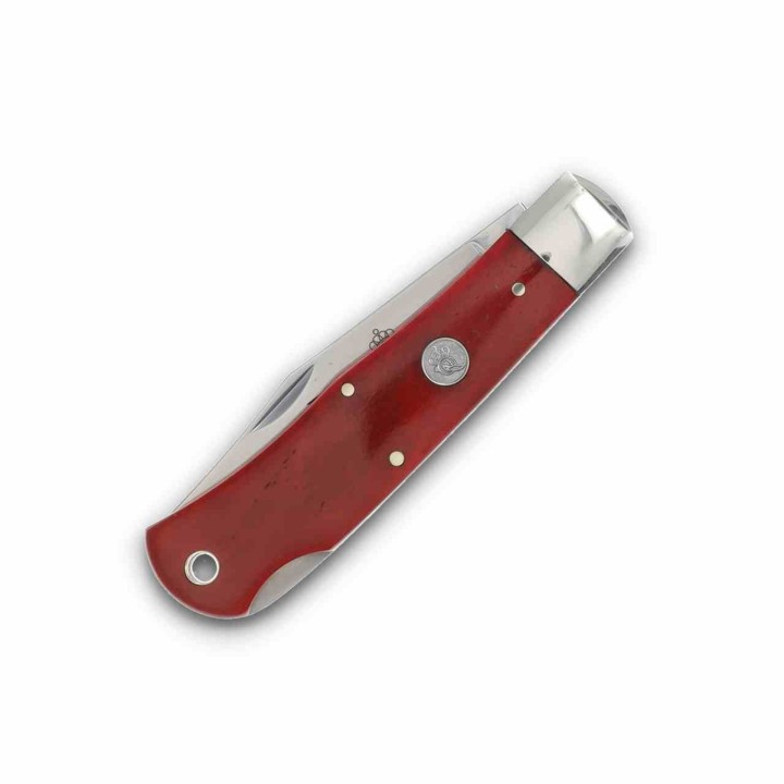 Couteau Queen Cutlery Red Bone Lame Acier Carbone 1095 Manche Os Rouge Lockback Boite Métal USA QRSB106L - LIVRAISON GRATUITE