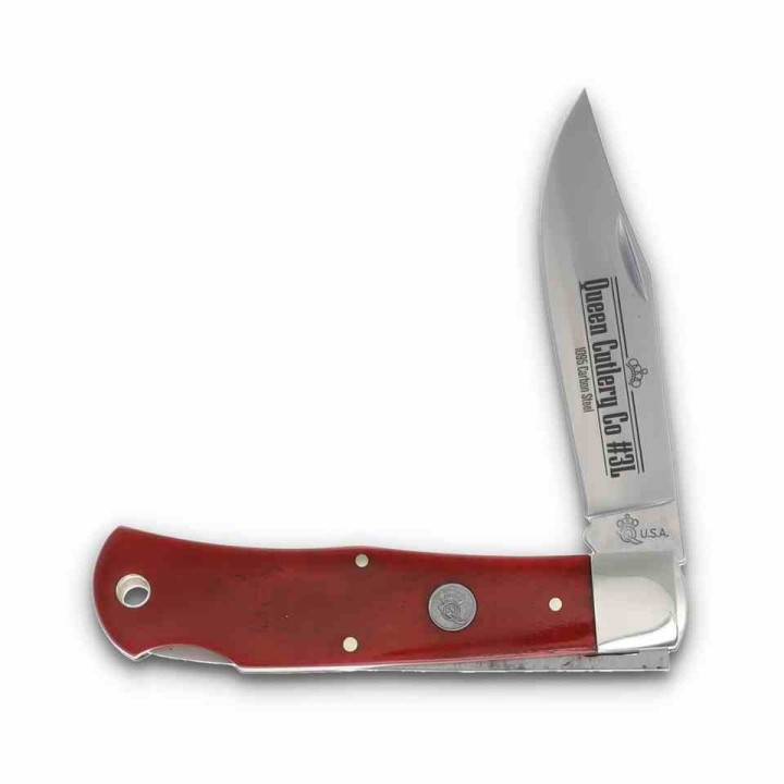 Couteau Queen Cutlery Red Bone Lame Acier Carbone 1095 Manche Os Rouge Lockback Boite Métal USA QRSB106L - LIVRAISON GRATUITE