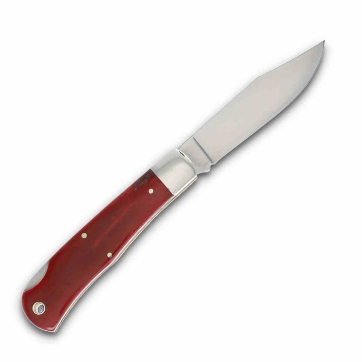 Couteau Queen Cutlery Red Bone Lame Acier Carbone 1095 Manche Os Rouge Lockback Boite Métal USA QRSB106L - LIVRAISON GRATUITE