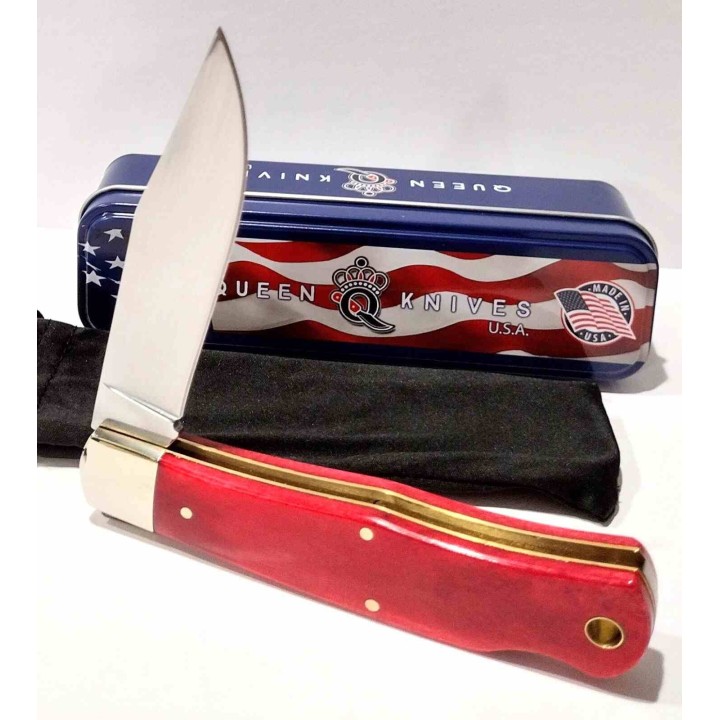 Couteau Queen Cutlery Red Bone Lame Acier Carbone 1095 Manche Os Rouge Lockback Boite Métal USA QRSB106L - LIVRAISON GRATUITE