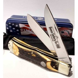 Couteau Queen USA Trapper Lames Acier Carbone 1095 Manche Corne de Daim Linerlock Boite Métal USA QGSH206L - Livraison Gratuite