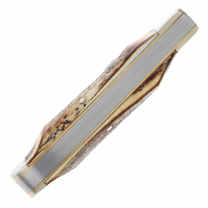 Couteau Queen USA Trapper Lames Acier Carbone 1095 Manche Corne de Daim Linerlock Boite Métal USA QGSH206L - Livraison Gratuite
