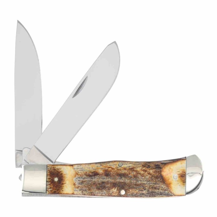 Couteau Queen USA Trapper Lames Acier Carbone 1095 Manche Corne de Daim Linerlock Boite Métal USA QGSH206L - Livraison Gratuite