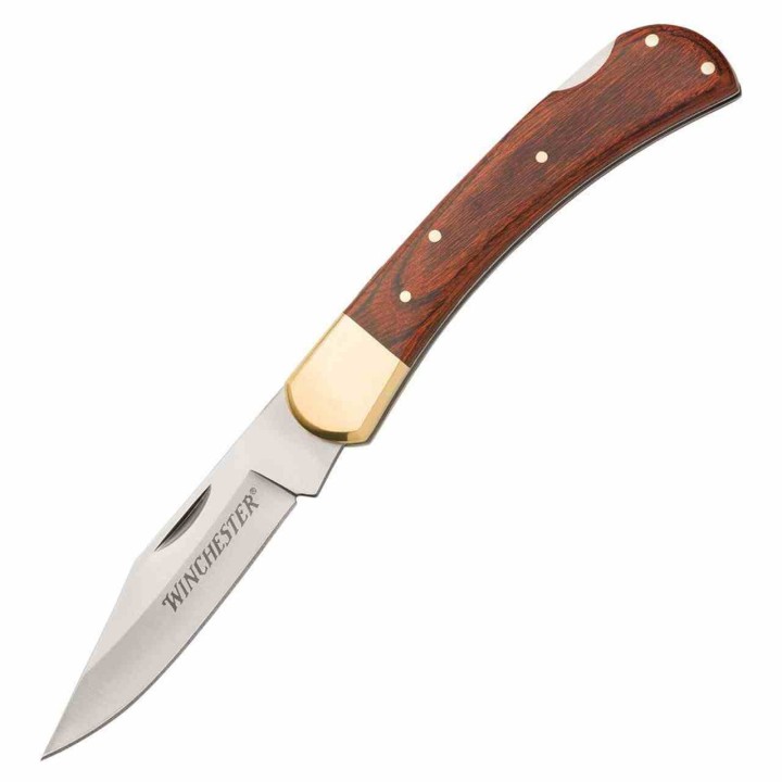 Couteau Winchester Large Wood Lame Acier Inox Poignée Bois Lockback Clip WN6220020W- Livraison Gratuite