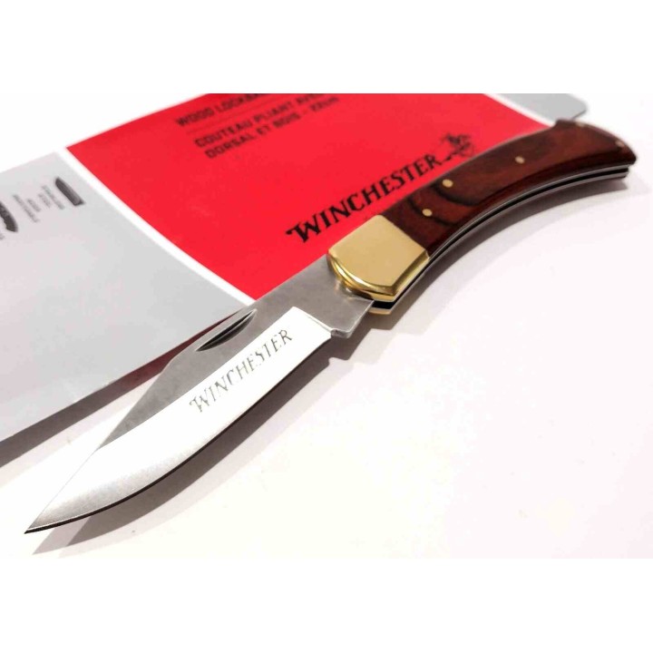 Couteau Winchester Large Wood Lame Acier Inox Poignée Bois Lockback Clip WN6220020W- Livraison Gratuite