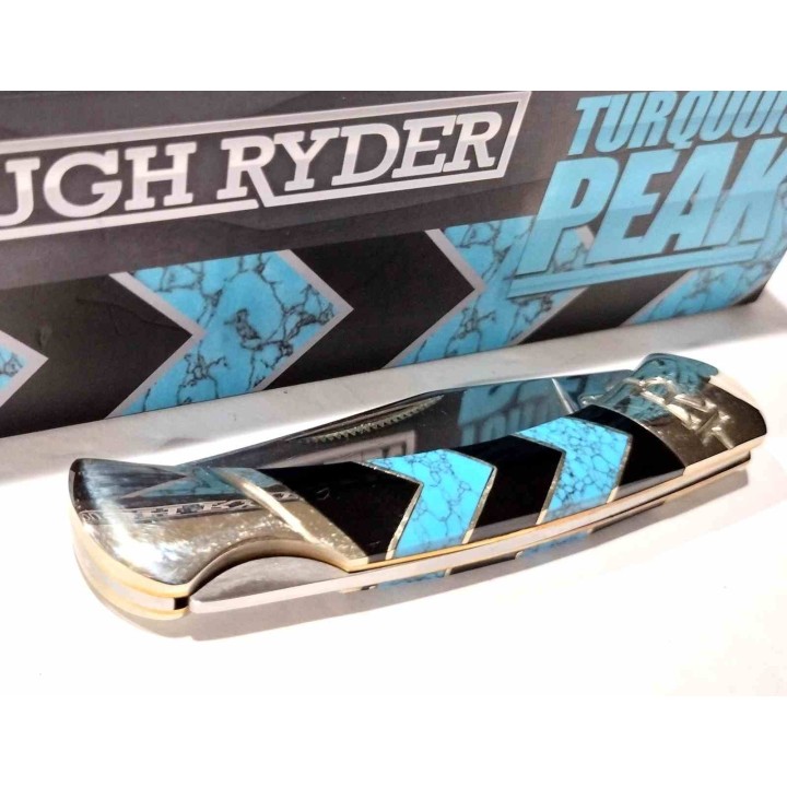 Couteau Rough Ryder Turquoise Peak Lockback Lame Acier 440 Poignée Turquoise Lockback RR1576 - Livraison Gratuite