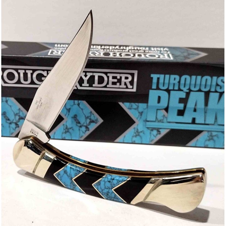 Couteau Rough Ryder Turquoise Peak Lockback Lame Acier 440 Poignée Turquoise Lockback RR1576 - Livraison Gratuite
