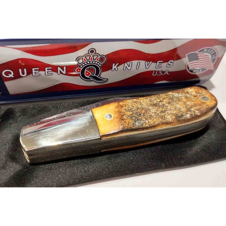 Couteau Queen Barlow Genuine Stag Lames Acier Carbone 1095 Manche Corne de Daim USA QGSH281 - Livraison Gratuite