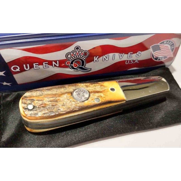 Couteau Queen Barlow Genuine Stag Lames Acier Carbone 1095 Manche Corne de Daim USA QGSH281 - Livraison Gratuite