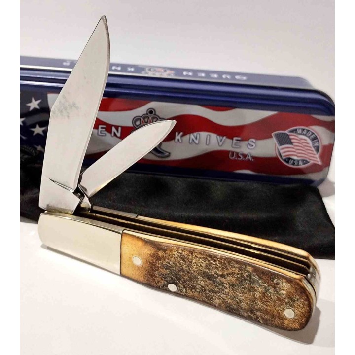 Couteau Queen Barlow Genuine Stag Lames Acier Carbone 1095 Manche Corne de Daim USA QGSH281 - Livraison Gratuite