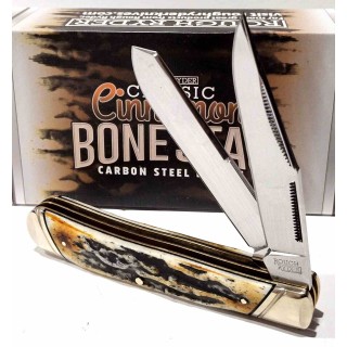 Couteau Rough Ryder Trapper Cinnamon Bone Stag 2 Lames Acier Carbone Poignée Os Cerfé Slipjoint RR2420 - Livraison Gratuite