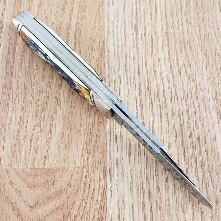 Couteau Rough Ryder Trapper Cinnamon Bone Stag 2 Lames Acier Carbone Poignée Os Cerfé Slipjoint RR2420 - Livraison Gratuite