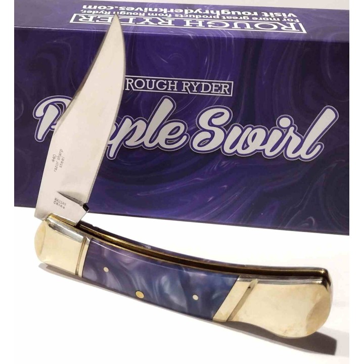 Couteau Pliant Rough Ryder Purple Swirl Lame Acier 440 Manche Polymère Lockback RR2149 - Livraison Gratuite